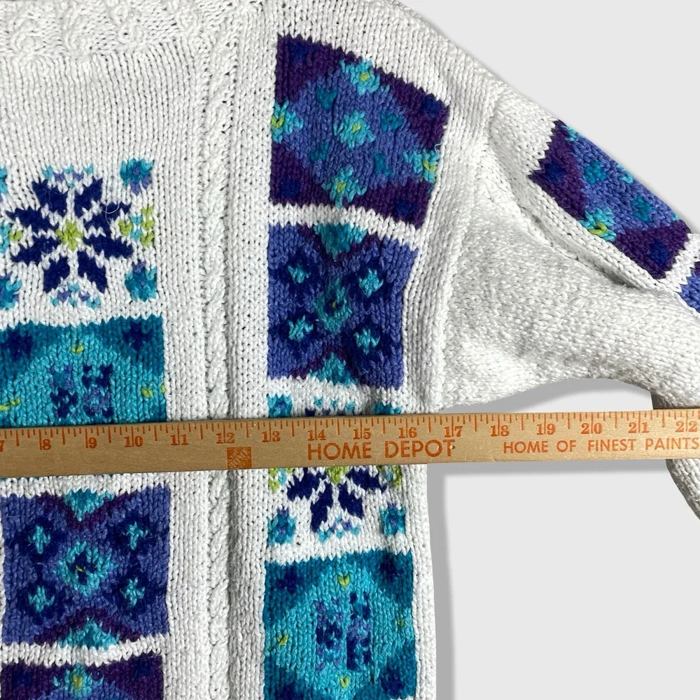 LL Bean Fair Isle Sweater Women Small White Blue Grandmacore Cottagecore Vintage